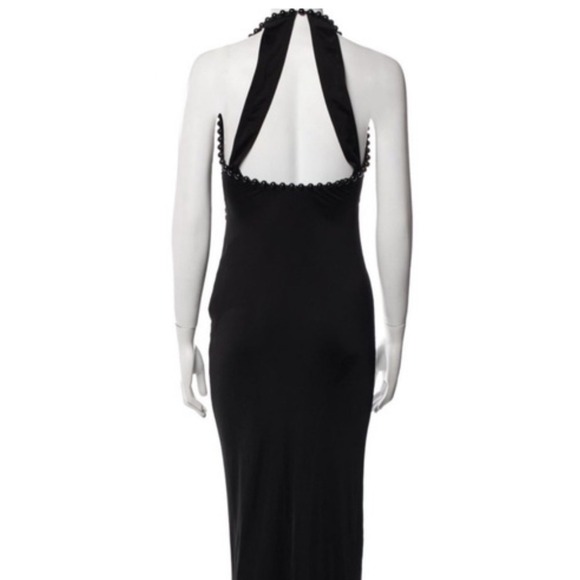 Alexander Wang Halter Dress Cutout Beaded Trim Bodycon Black Size 10 - Picture 3 of 12